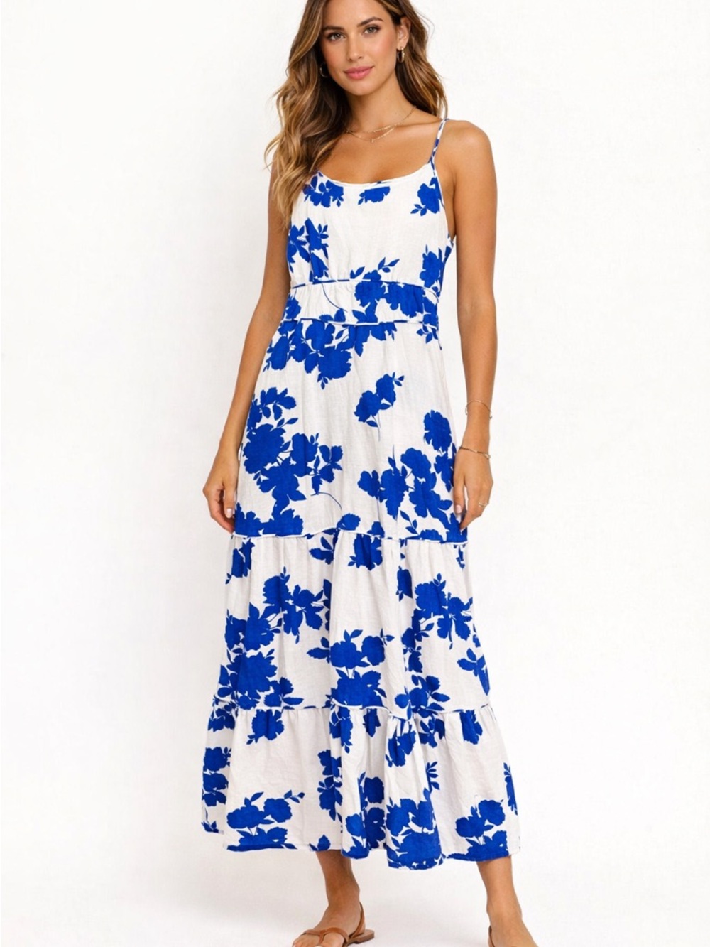 Cynthia Rowley White Maxi Dress with Bold Blue Floral Print